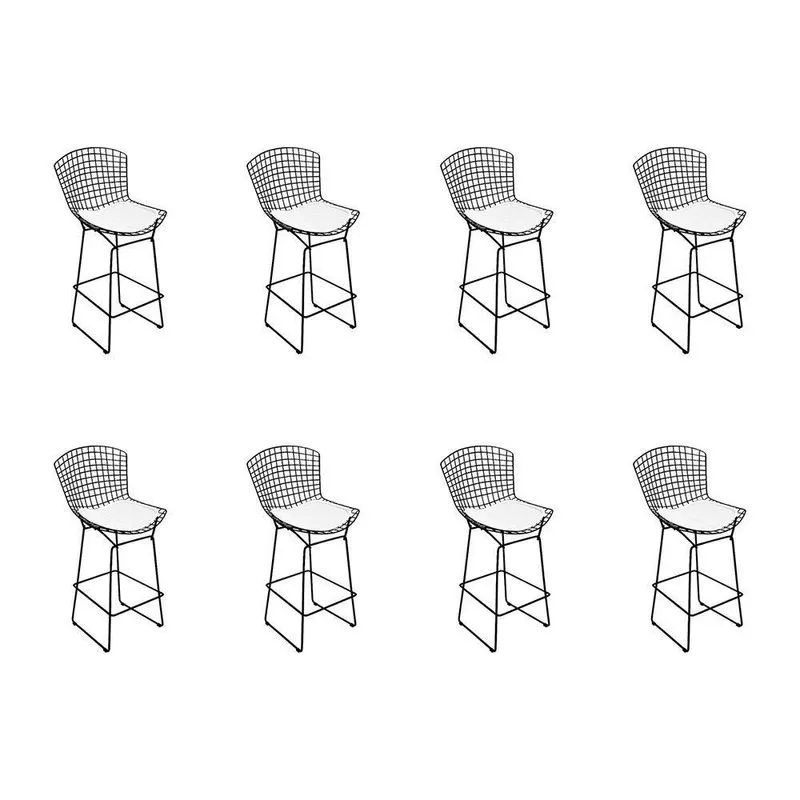 Kit 8 Banquetas Bistrô Bertoia Preta D60 Com Assento Branco Cor Preto