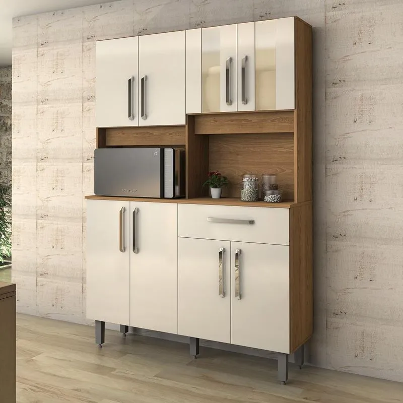 Armário De Cozinha 8 Portas Com Gaveta Supreme - Freijó Com Off White - Vitamov
