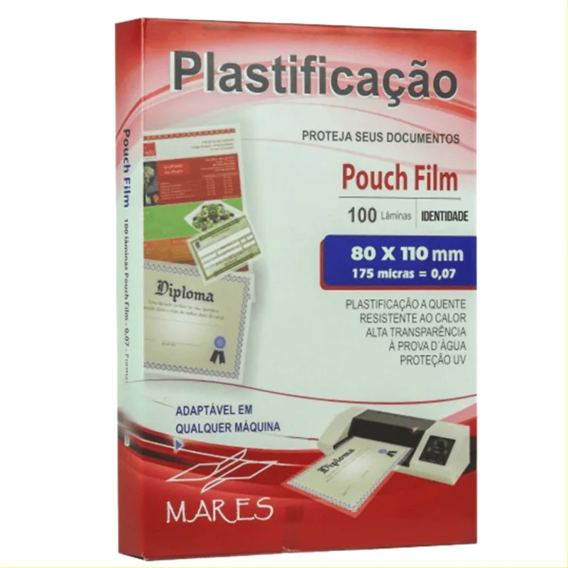 PLASTICO PARA PLASTIFICACAO 80X110MM 175MIC ÚNICA