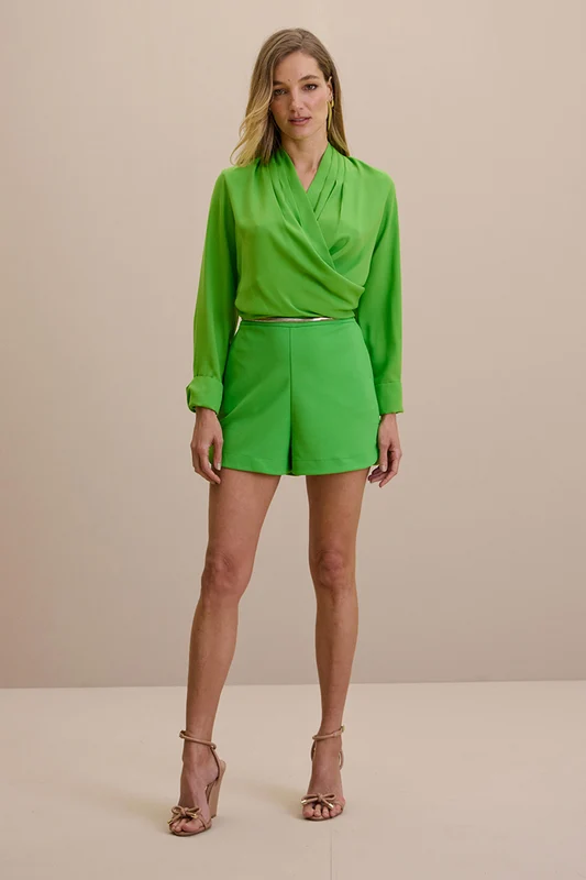 Short Cintura Alta Liso Com Elástico No Cós Verde Fresco / GG / Feminino