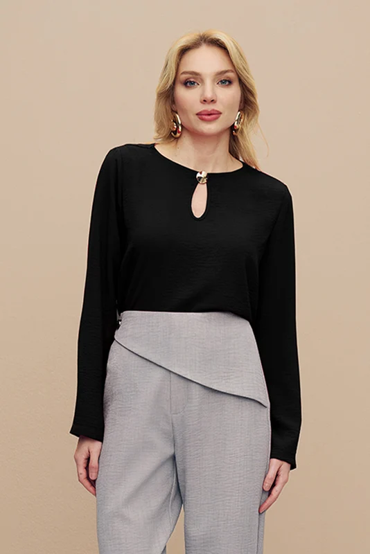 Blusa Reta Lisa Com Mangas Longas Preto / M / Feminino