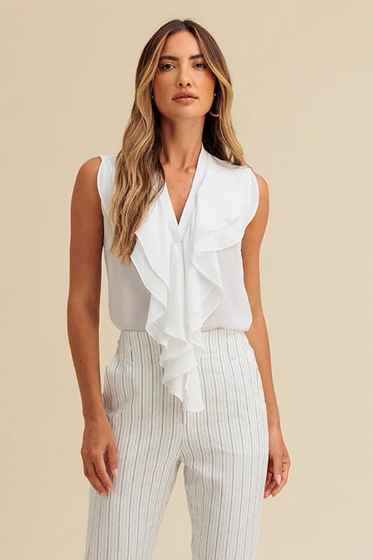 Blusa Reta Lisa Com Babados Off White (normal) / GG / Feminino