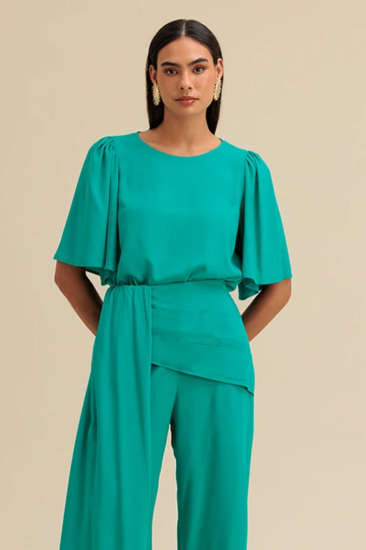 Blusa Reta Lisa Com Mangas Amplas Turquesa / G / Feminino