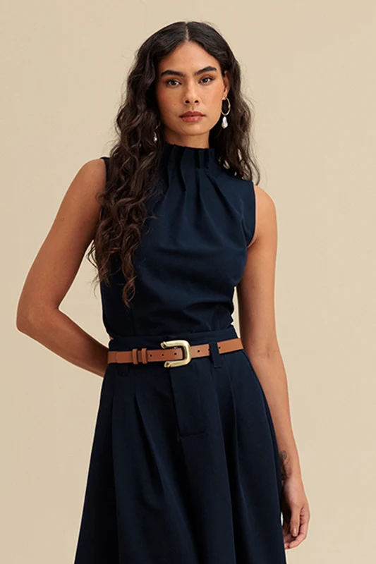 Blusa Estruturada Lisa Com Pregas Oceano / GG / Feminino