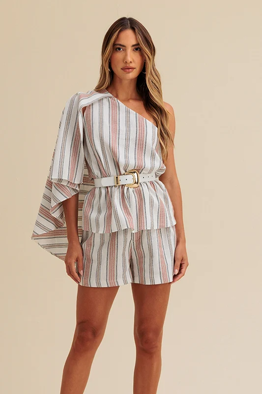 Short Alfaiataria Listrado Com Pregas Off White (normal) / G / Feminino