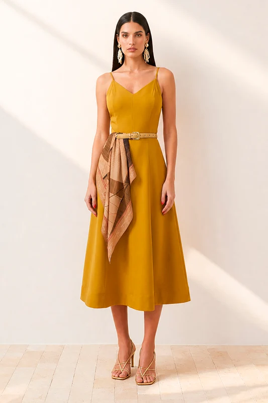 Vestido Super Midi Liso Com Recortes Palha / GG / Feminino