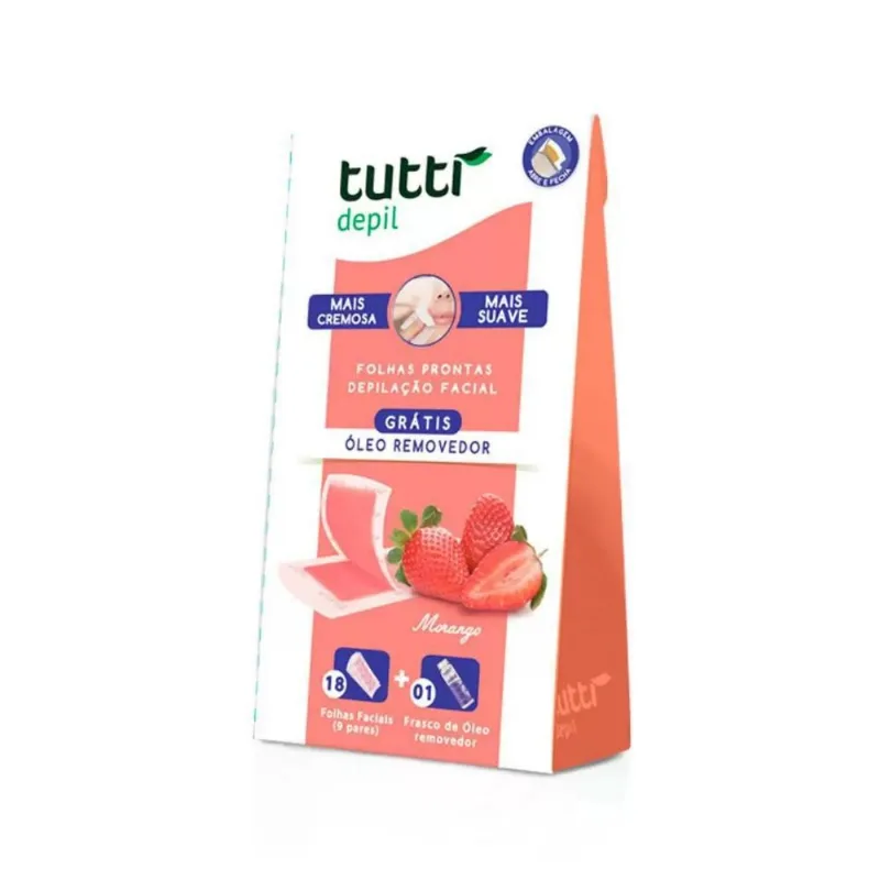 Tutti Depil Folhas Prontas Facial Morango 9 Pares Hidratação