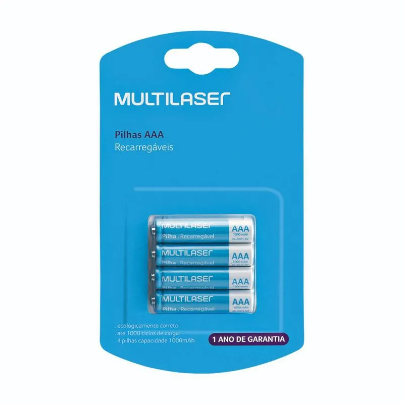 Pilhas Recarregáveis Multilaser AAA 1000mAh - 4un