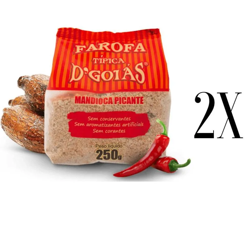 Combo Com 2 Pacote Farofa De Mandioca Picante 250g Dgoias