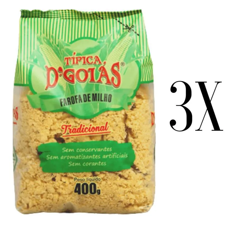 Combo 3 Pacote De Farofa De Milho Tradicional 400g Dgoias