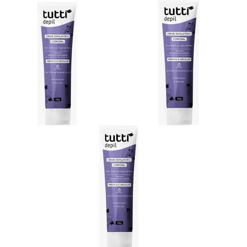 Kit 3 Creme Tutti Semente De Uva 100g Depilação Corporal