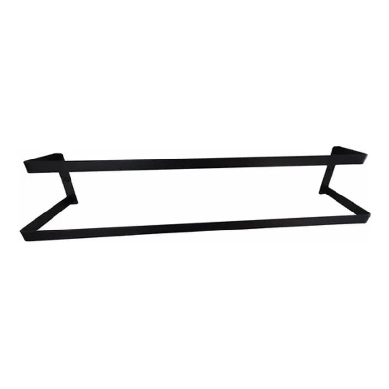 Suporte Porta Toalha Duplo Parede 60Cm Toalheiro Preto Fosco