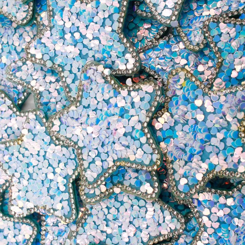 APLIQUE ESTRELA COM LANTEJOULA E STRASS 48MM EM EVA COM 100 PEÇAS 140 - Azul