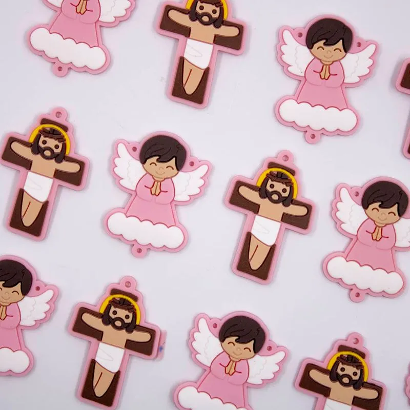 APLIQUE CRUZ E ANJO (NUVEM) 50X40MM EMBORRACHADO COM 50 PEÇAS 217 - Rosa Bebe