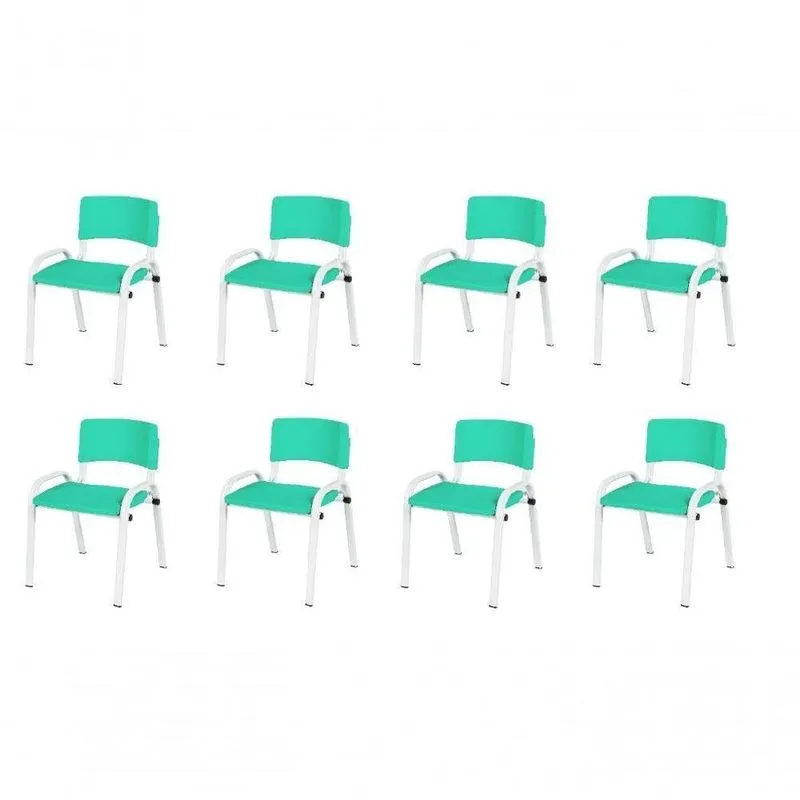 Kit 8 Cadeira Iso Infantil Creche, Escola Base Branco Verde água