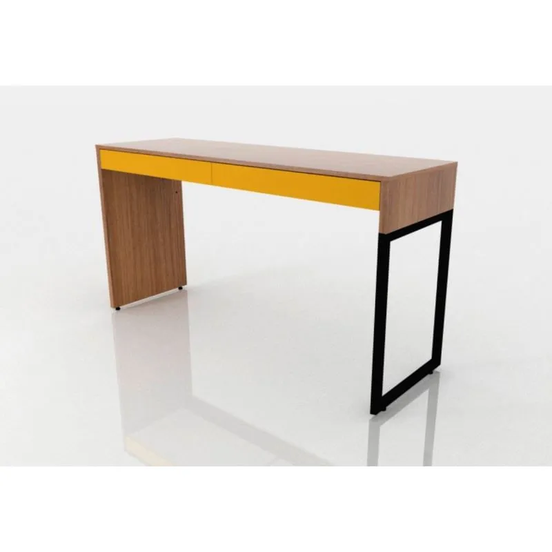 Mesa Para Escritório Desk 2 Gavetas Amêndoa/Amarelo - Fit Mobel