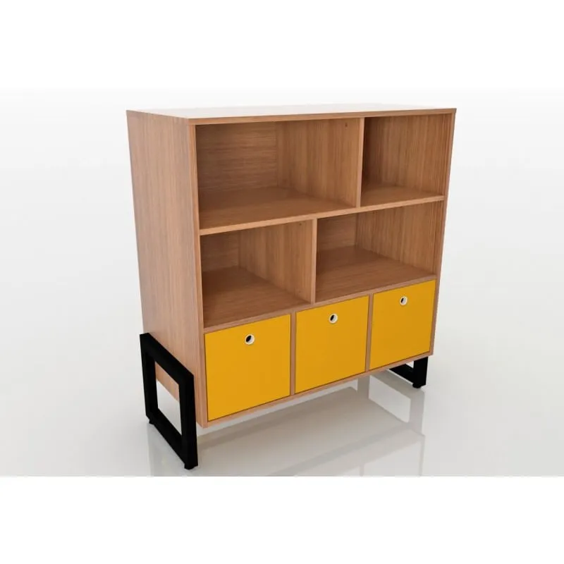 Buffet Drawer 03 Portas Amêndoa/Amarelo - Fit Mobel