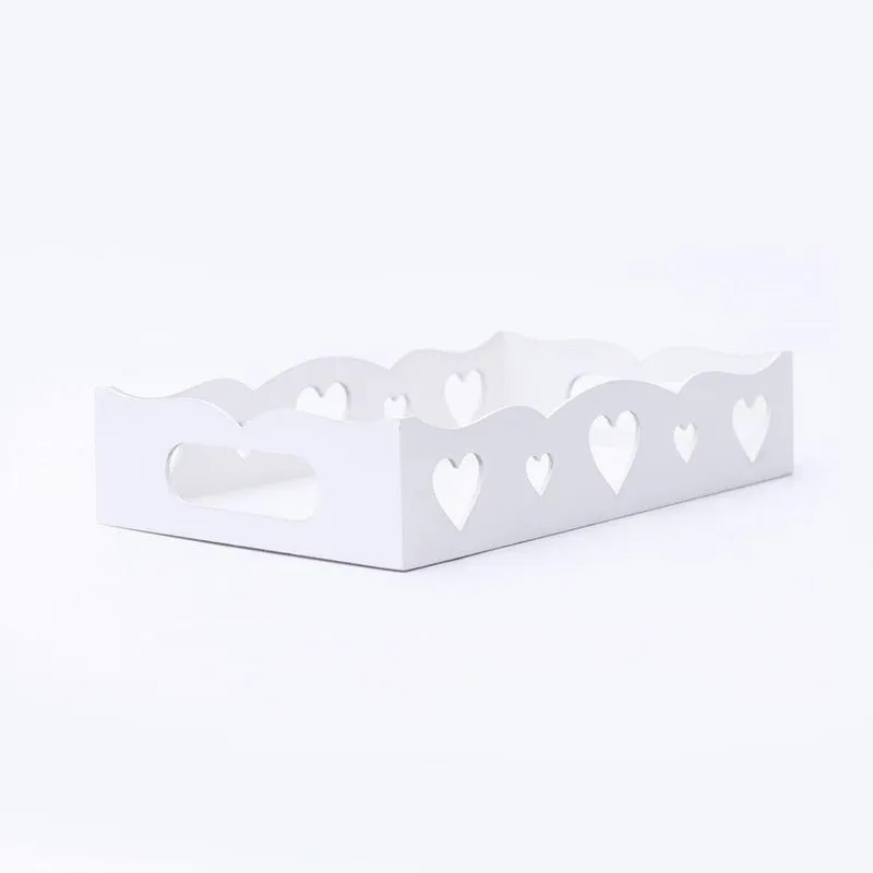 Kit Com 6un De Bandeja De Coração Para Café Da Manhã 100% Mdf (24x15x05) Branco