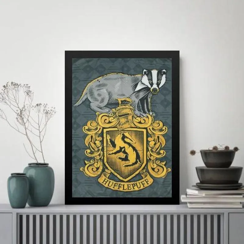 Quadro Decorativo Brasão Hufflepuff 24X18Cm - Com Vidro