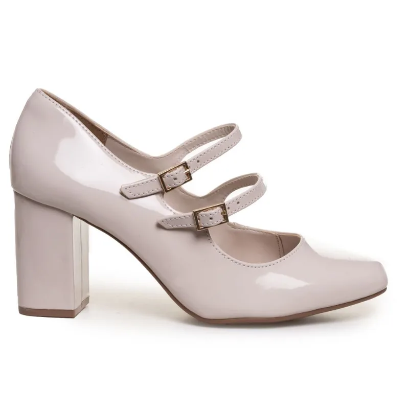 Sapato Scarpin Feminino Tiras Fivela Via Marte Bege 36