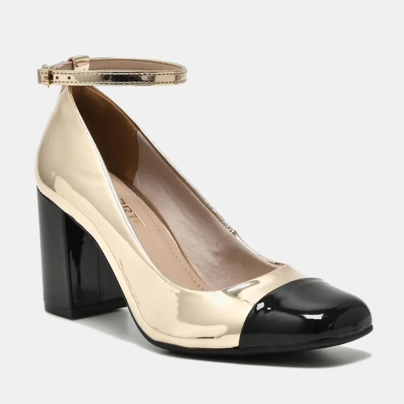 Sapato Scarpin Dourado e preto 062-001-01 40