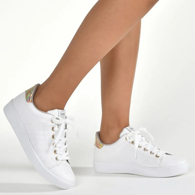Tênis Via Marte Sparkle Holográfico Feminino Branco BRANCO/DOURADO - 34