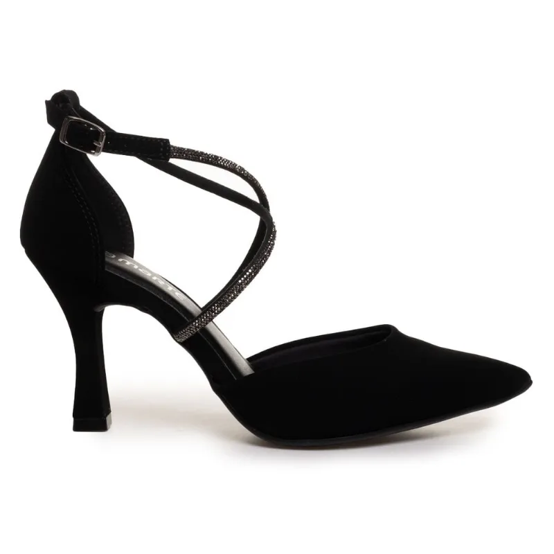 Sapato Feminino Bico Fino Brilho Via Marte Preto Preto - 37