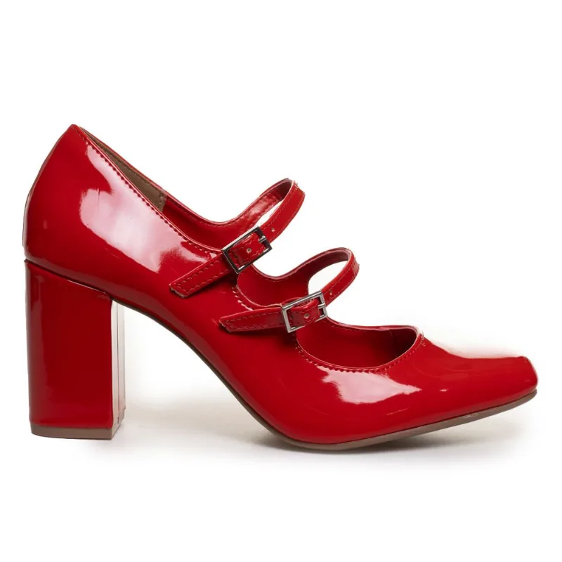 Sapato Scarpin Feminino Tiras Fivela Via Marte Vermelho 35