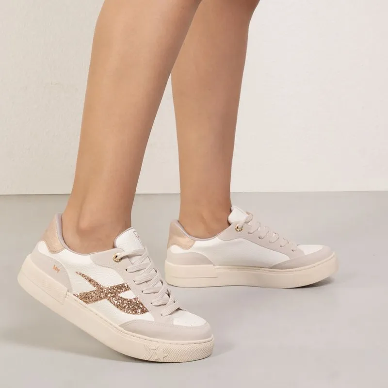 Tênis Feminino Casual Estrela Brilho Via Marte Branco Dourado Branco e Dourado - 33