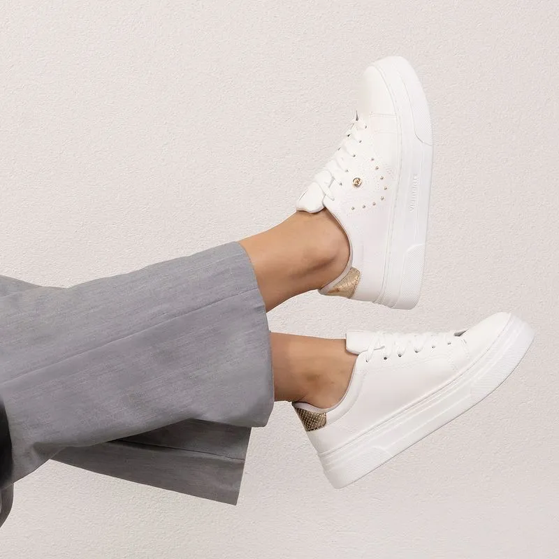 Tênis Feminino Casual Spike Via Marte Branco Dourado Branco e Dourado - 33