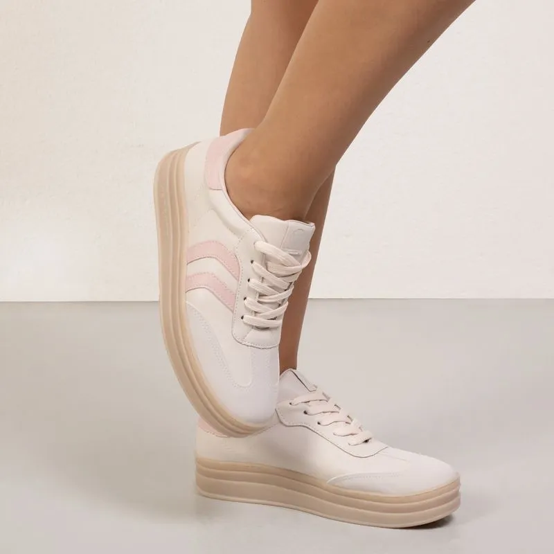 Tênis Feminino Flat Form Via Marte Bege Rosa Bege e Rosa - 34