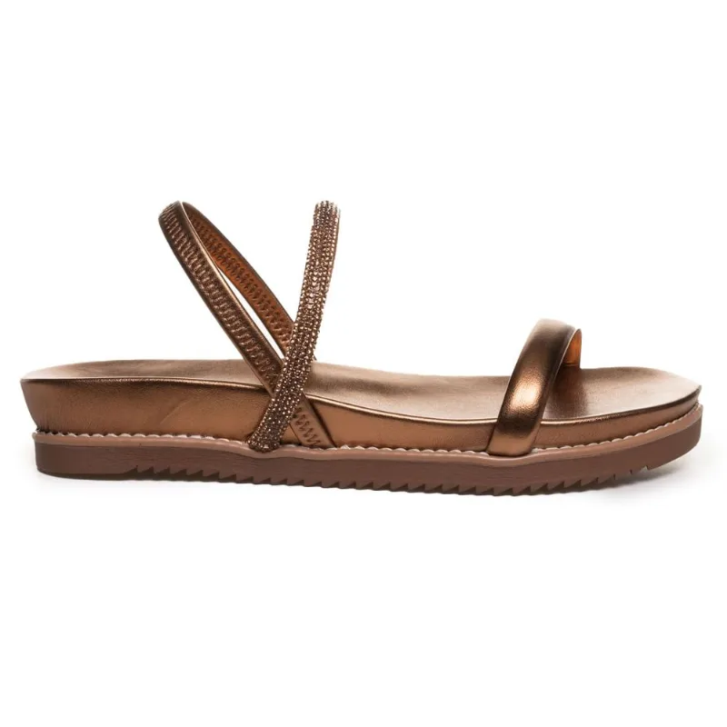 Sandália Feminina Papete Elástico Via Marte Bronze 38
