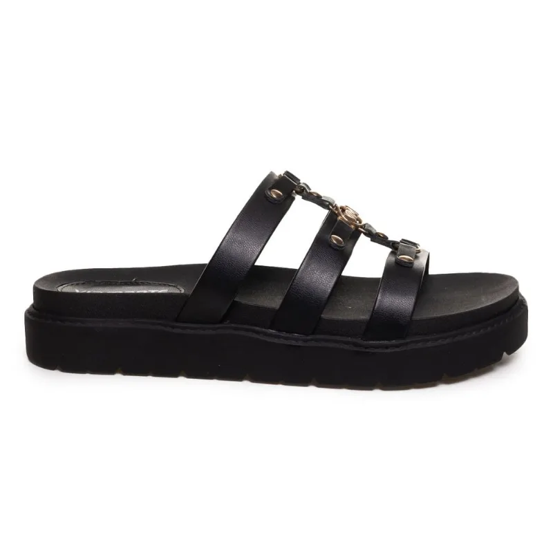 Tamanco Feminino Tiras Metal Anabela Via Marte Preto Preto - 38