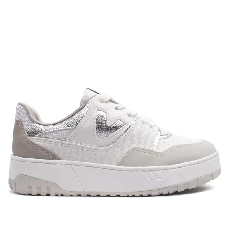 Tênis Feminino Via Marte Flatform com Detalhes Metalizados Branco/prata - 39