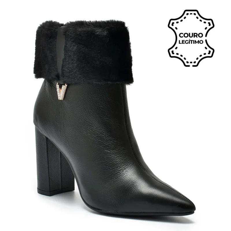 Bota de Couro e Cano Curto Via Marte Preto 063-010-01 36