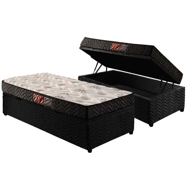 Conjunto Box Baú Solteiro: Colchão Espuma Paropas D45 Pasquale + Base CRC Suede Black (88x188)