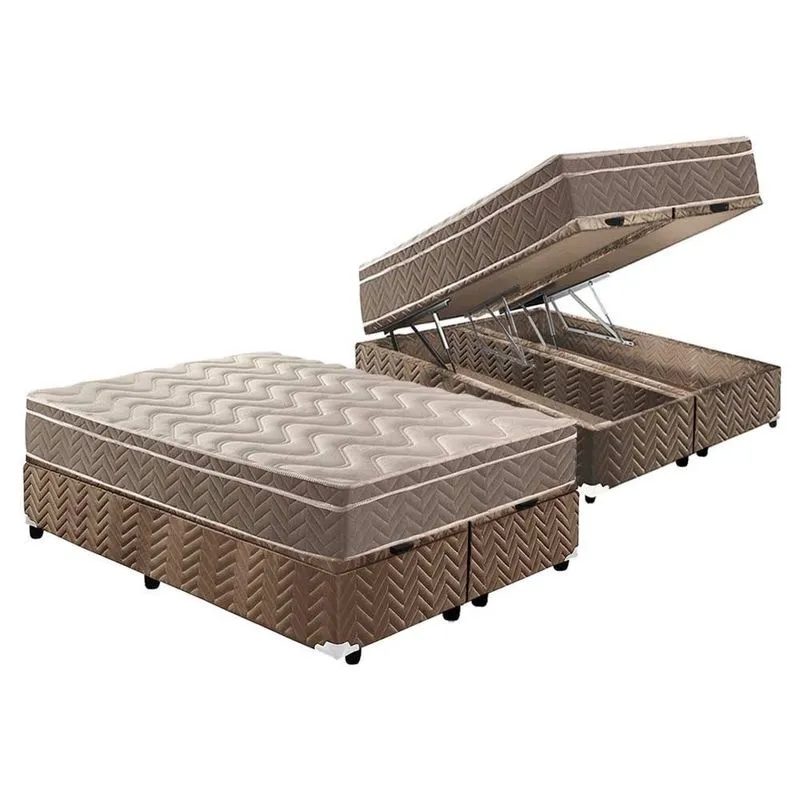 Cama Box Baú Queen: Colchão Ortopédico Paropas D33 / ep Confort Ultra Firme + Base crc Suede Brown(158x198)