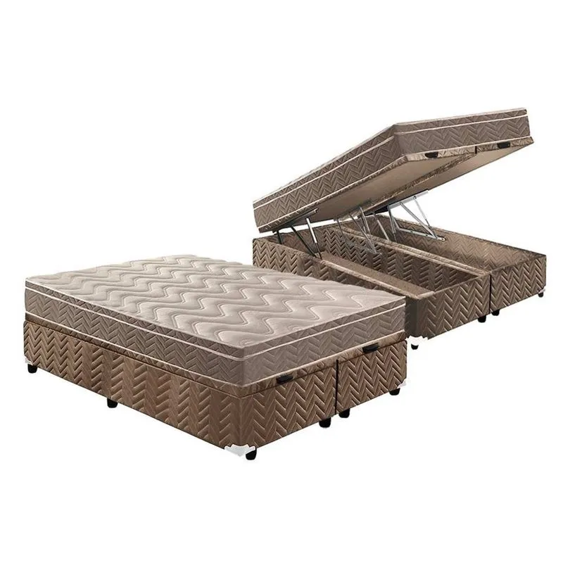 Cama Box Baú Queen: Colchão Espuma Paropas D33 / ep Confort Ultra Firme + Base crc Suede Clean(158x198)