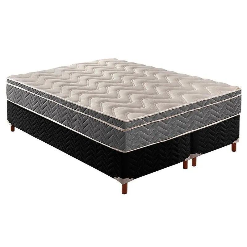 Cama Box Queen: Colchão Espuma Paropas D45/EP Anatômico Confort Mega Firme + Base CRC Suede Black(158x198)