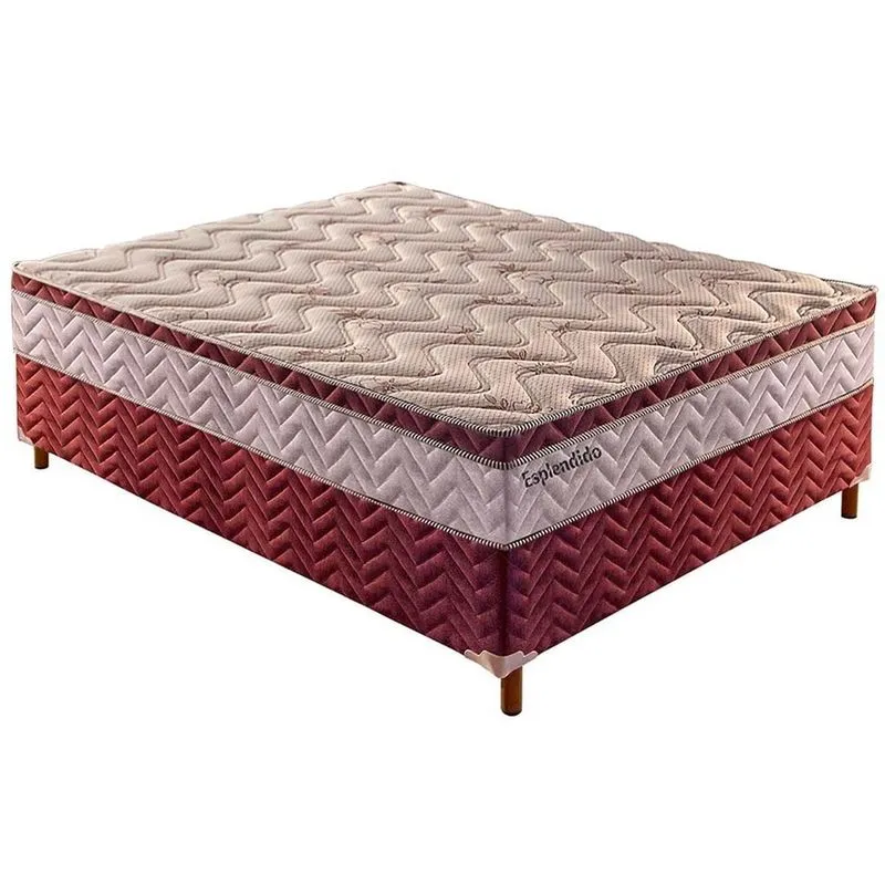 Cama Box Casal: Colchão Molas Ensacadas Paropas MasterPocket Esplêndido + Base crc Bordado Vinho(138x188)