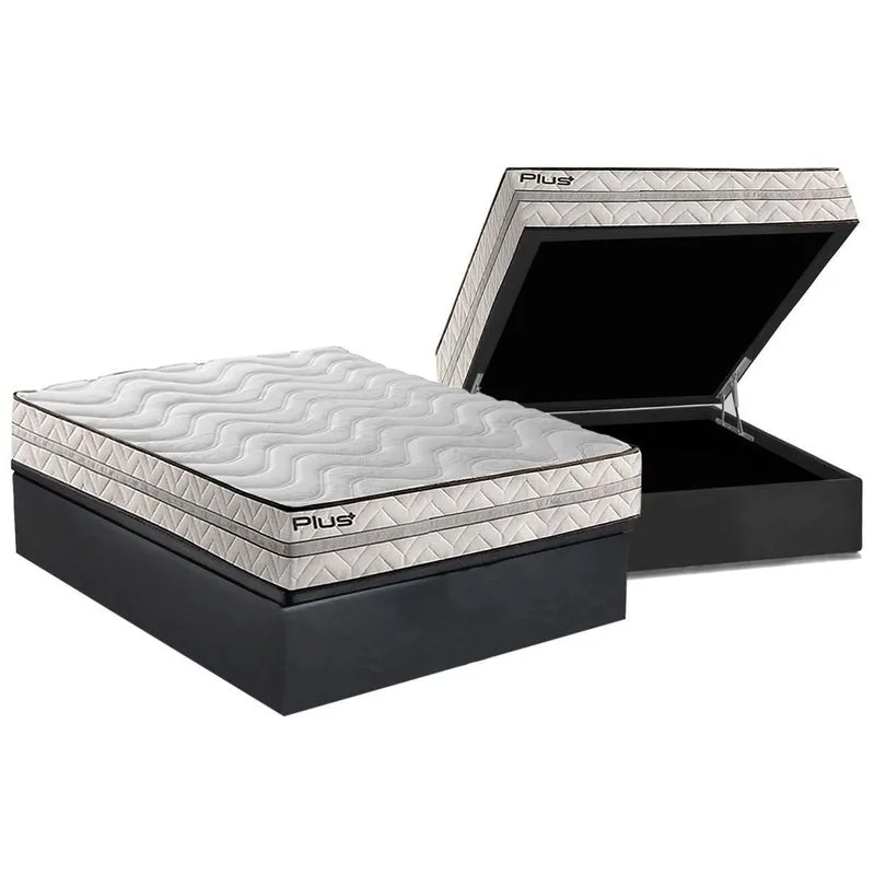 Cama Box Baú Casal: Colchão Espuma Paropas D33 Pasquale Plus Euro Pillow + Base CRC Suede Grey(138x188)
