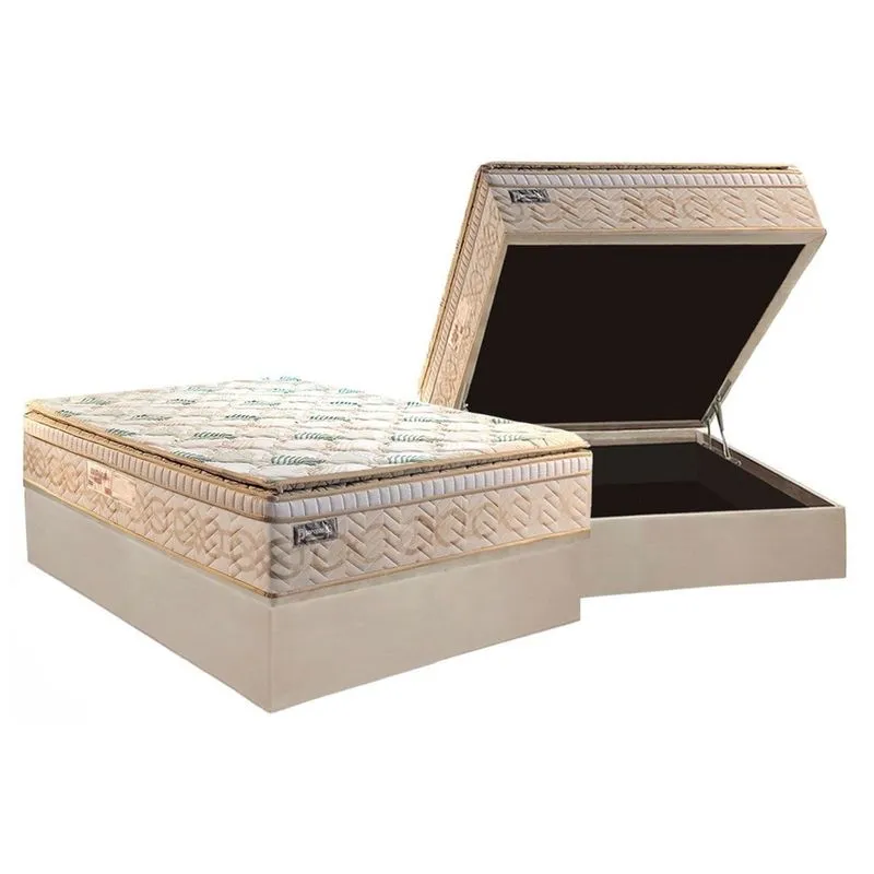 Cama Baú Casal: Colchão Molas MasterPocket Paropas Ensacadas Eco Bamboo + Box crc Courano (138x188)