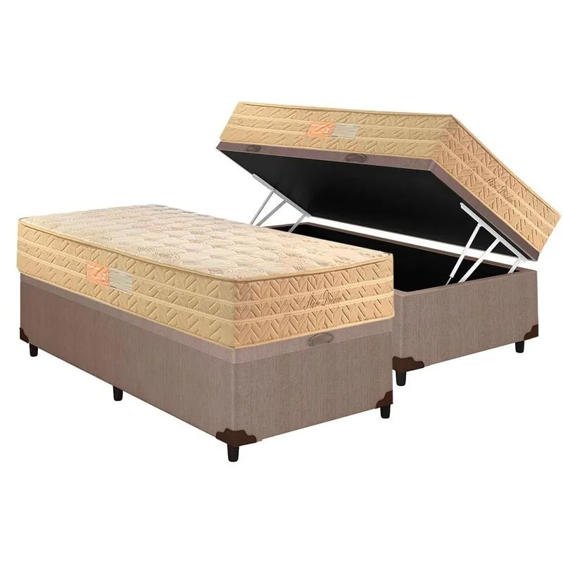 Cama Baú Solteiro: Colchão Molas MasterPocket Paropas Ensacadas Star Dream+Box CRC Courano (88x188)