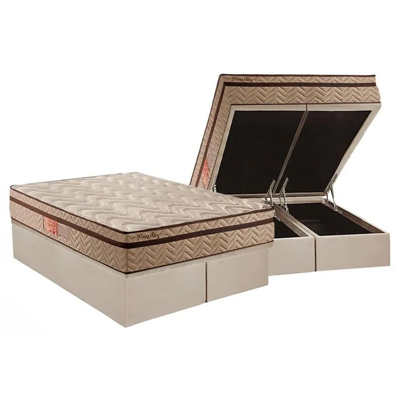 Cama Box Baú Queen: Colchão Molas MasterPocket Ensacadas Paropas Marcelly Ibiza + Base CRC Suede Clean(158x198)