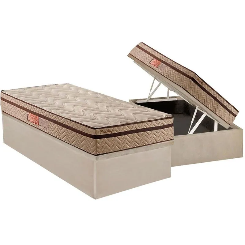 Cama Box Baú Solteiro: Colchão Molas MasterPocket Ensacadas Paropas Marcelly Ibiza + Base crc Suede Clean(88x188)