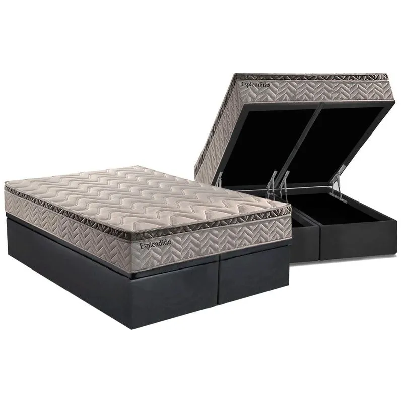 Cama Box Baú Queen: Colchão Molas MasterPocket Ensacadas Paropas Esplêndido Bordô + Base CRC Suede Gray(158x198)