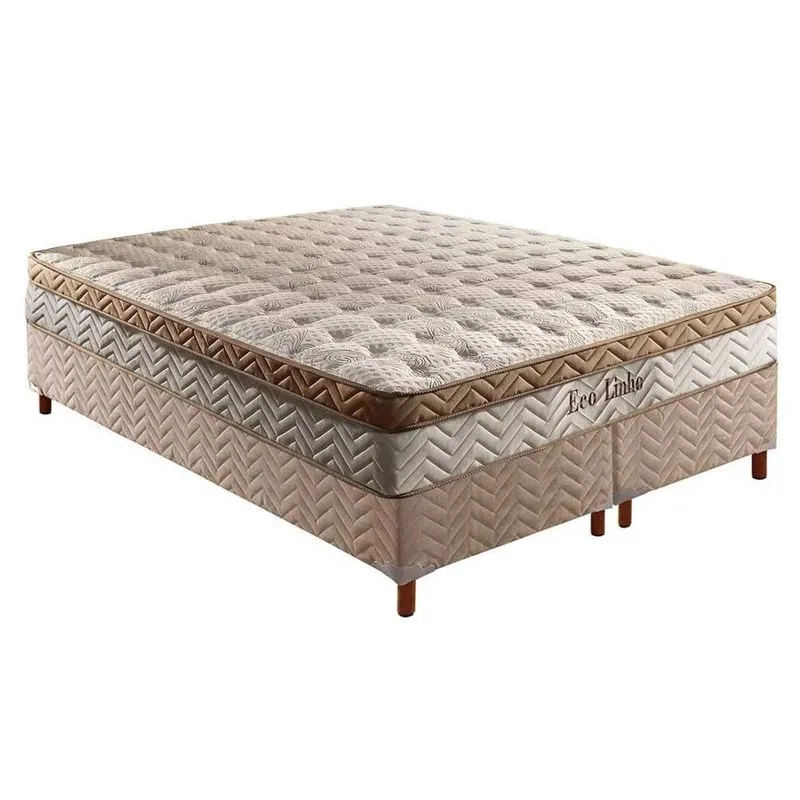 Cama Box Queen: Colchão Molas MasterPocket Ensacadas Paropas Eco Linho + Base crc Suede Clean(158x198)