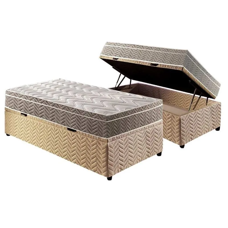 Cama Box Baú Solteiro: Colchão Espuma D33 Paropas / ep Confort Ultra Firme + Base crc Suede Clean(88x188)