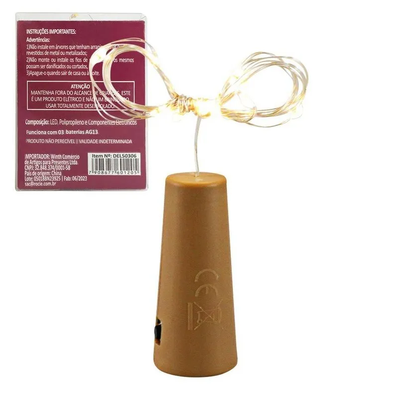 Rolha De Fio De Cobre Fada 1 Metro 10 Leds - Branco Quente