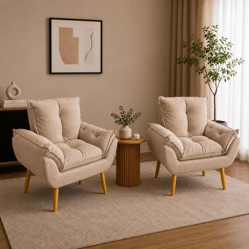 Kit 2 Poltronas Opala Decorativas Estofadas Suede Café Império Decor